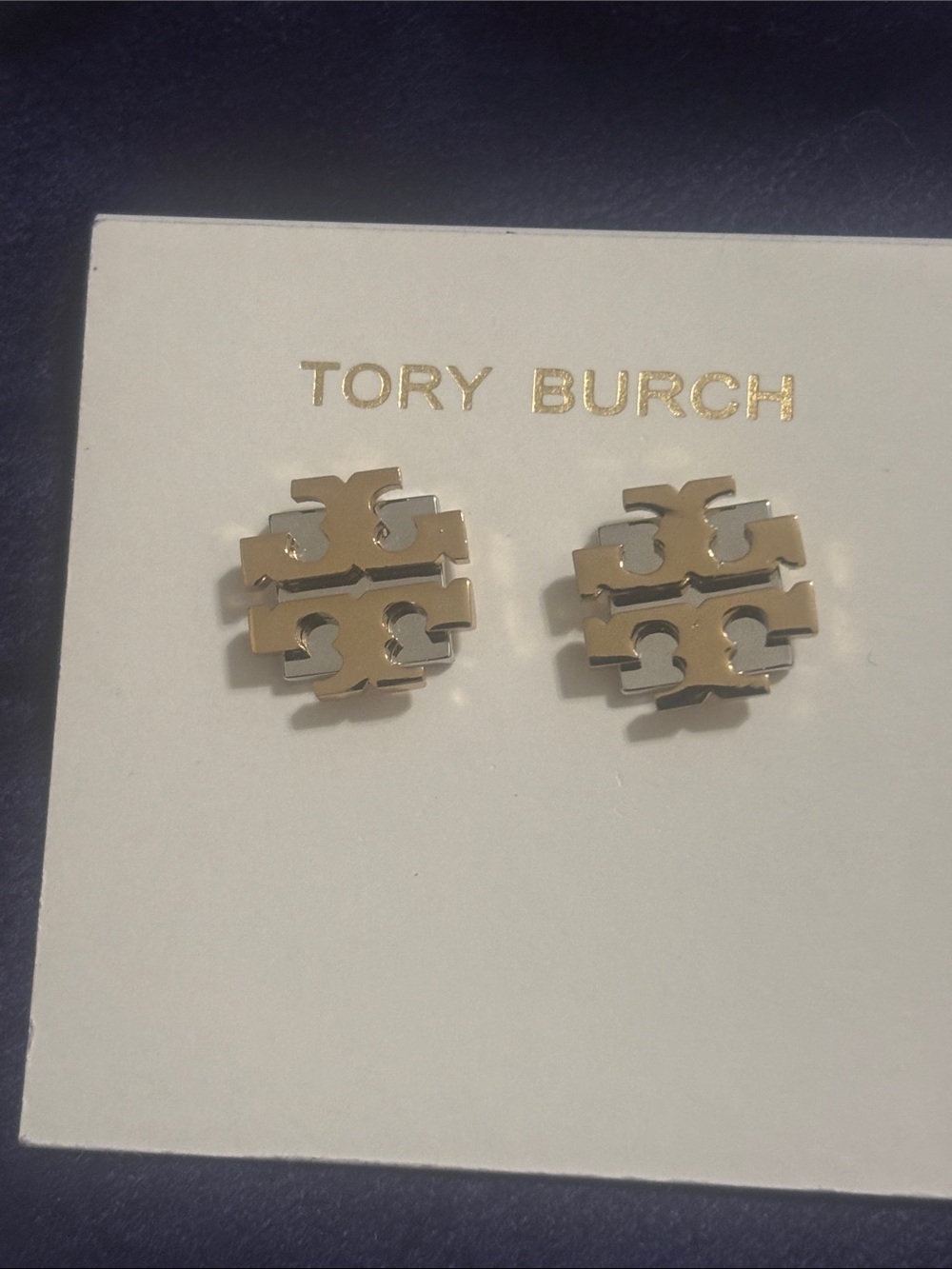 Tory Burch Large T Logo Stud Earrings - Tory Silver & Gold - Picture 3 of 4